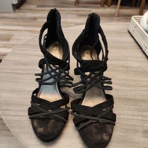 Black Strappy High Heel Sandals with Multi-Strap Detail